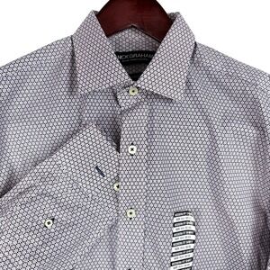 Nick Graham Mens Stretch Modern Fit Dress Shirt Purple Geometric Print 15.5